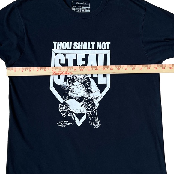 Teespring Unisex "Thou Shalt Not Steal" Navy Baseball Graphic Tee sz M ⚾️ - Picture 5 of 8